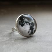 Full Moon Ring.Glass Ring.Galaxy Space Jewelry.Galaxy Ring.adjustable ring.statement ring.with glass dome.silver ring.20mm round Hand made(RR20)