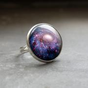 Bluish Violet Universe Ring.Glass Ring.Jewelry.Galaxy Ring.adjustable ring.statement ring.with glass dome.silver ring.20mm round handmade (RR28)