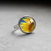 Sunflower Ring.Glass Ring.Flower Jewelry.loveliness Ring.adjustable ring.statement ring.with glass dome.silver ring.14mm round hand made (RR43)