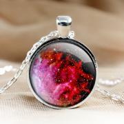 Rose Red Universe Glass Pendant Necklace.rose Galaxy Pendant.Photo Pendants.1 inch circle.Photo Necklace.glass jewelry.Glass Charm (HD72)