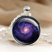 Universe Glass Pendant Necklace.Galaxy Pendant. Photo Pendants.Silver Jewelry.1 inch Round.Photo Necklace.glass jewelry.Glass Charm (HD17)