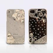 Gem Rhinestone Camellia Flowers iphone 4 4S cases iphone 5 5S cases Bling Bling iPhone case transparent iPhone case (PC121)