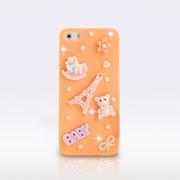 BABY Bear wooden horse Iron tower Flowers pearl Rhinestone Orange iphone 4,iphone 4S,cases,iphone 5,iphone 5S,iphone cases,Bling (PC126)