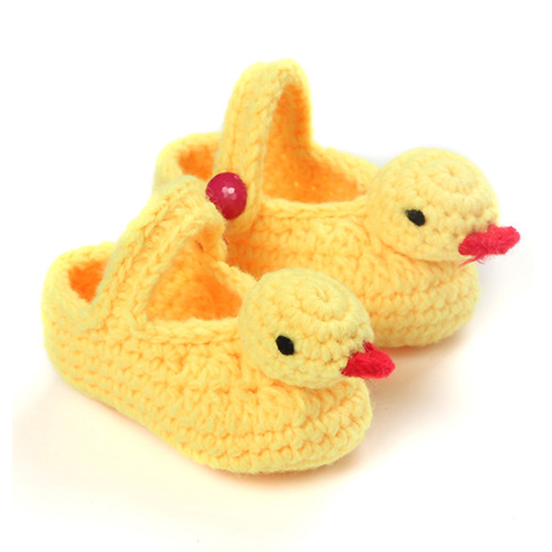 Hand Knitting Yellow Duck baby shoes baby soft soled knit woolen yarn bootees WK6
