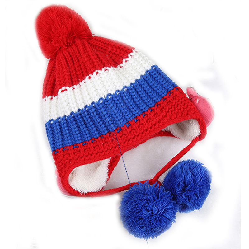 Children's Knitted Hat Baby Hat Cap Girl Boy Bear Toy Embellish Winter