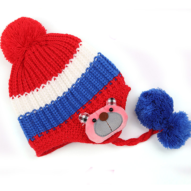 Children's Knitted Hat Baby Hat Cap Girl Boy Bear Toy Embellish Winter