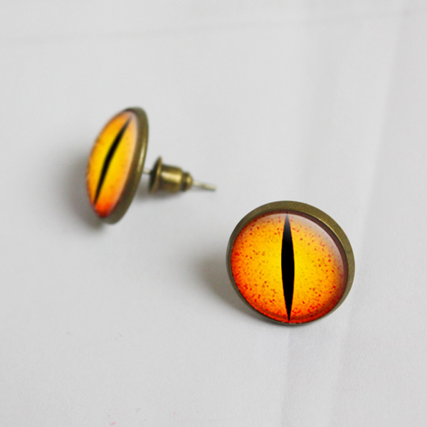 Snake Eye Jewelry.snake Eye Glass Earrings.14mm Round,animal Eye Glass